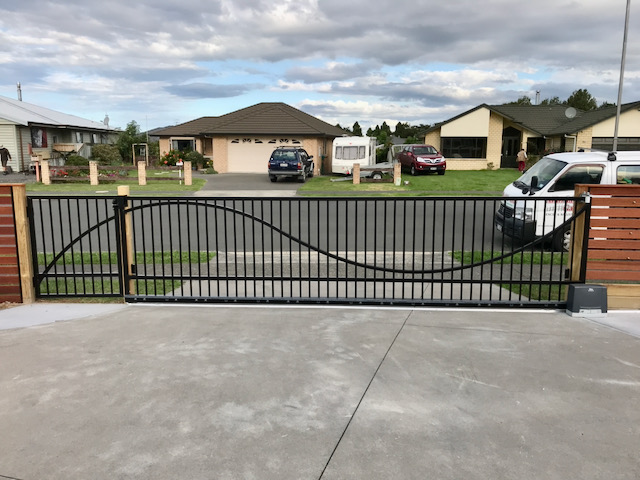 person and double wide car vehicle gate for driveway in one black metal bar