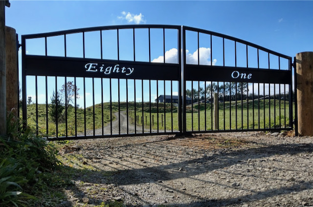 custom black metal bar gate with customised name