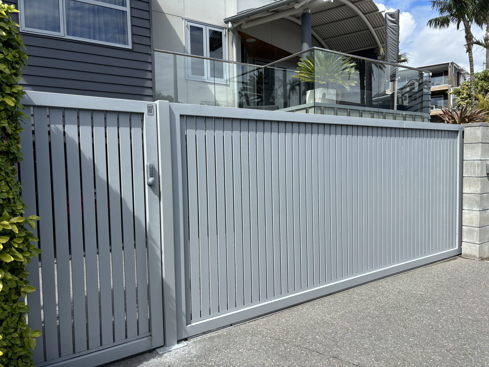vertical slats pedestrian access gate sliding vehicle gate grey